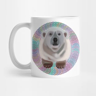 Polar Bear on rainbow circular pattern Mug